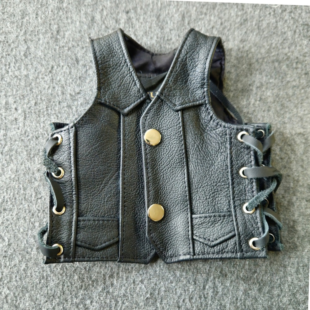 Harley-Davidson Leather Adjustible Vest Infant Black Lace Up Moto Patch EUC
